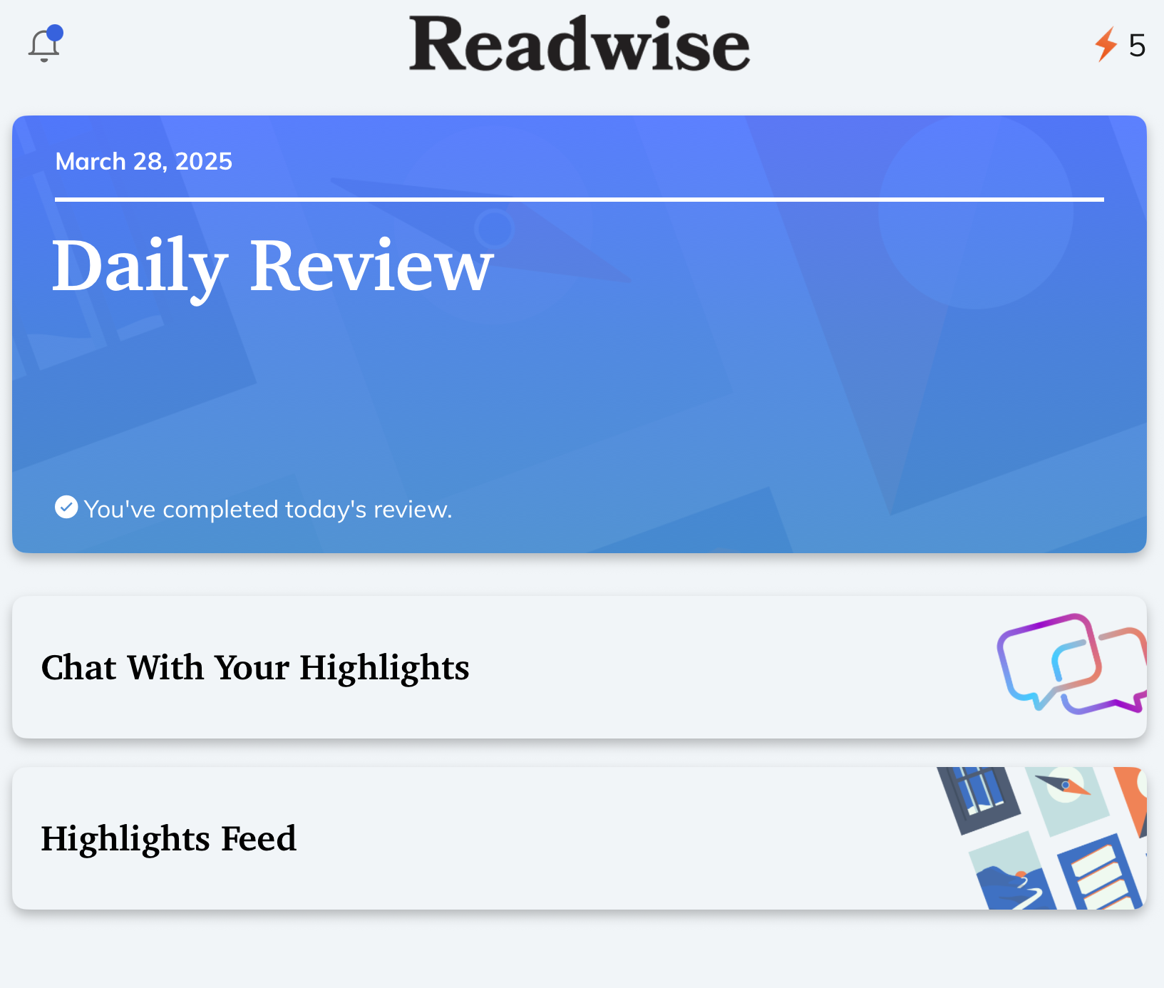 Readwise daily review screen