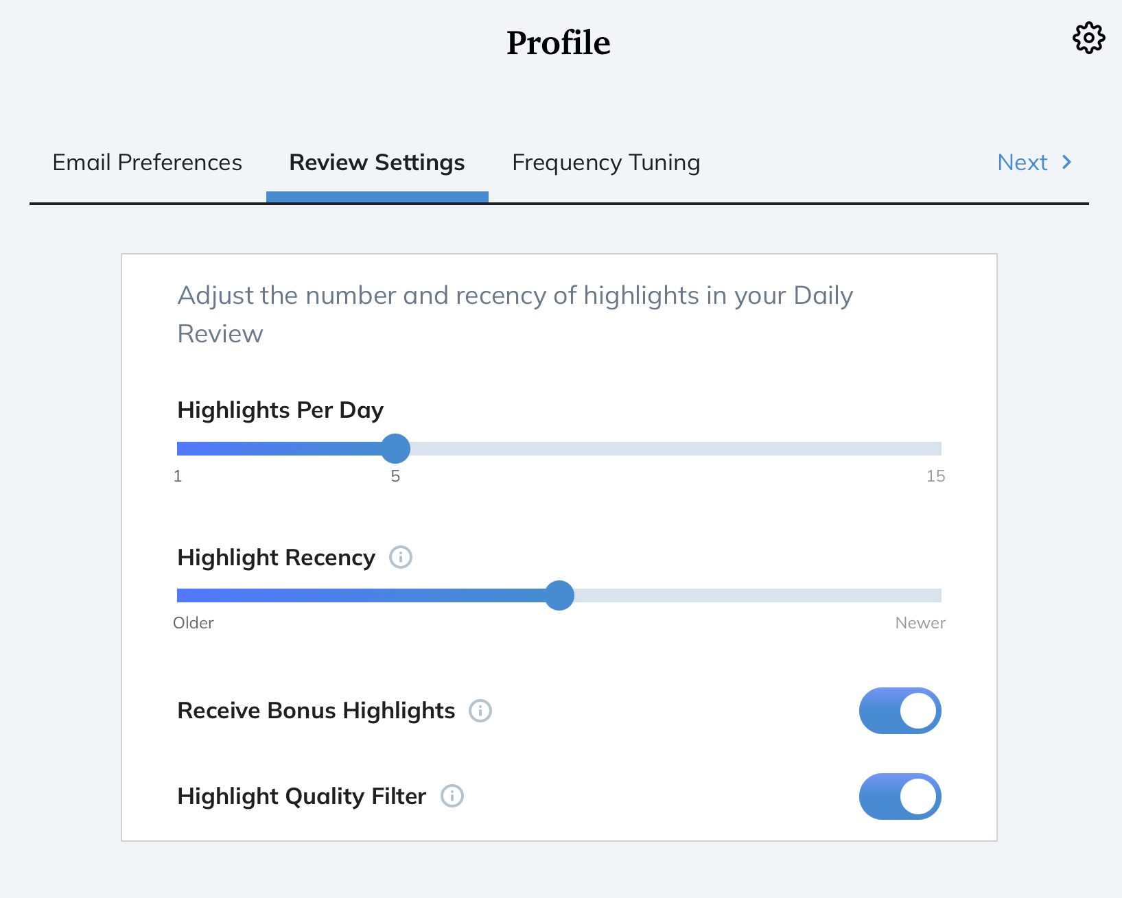 Readwise review settings